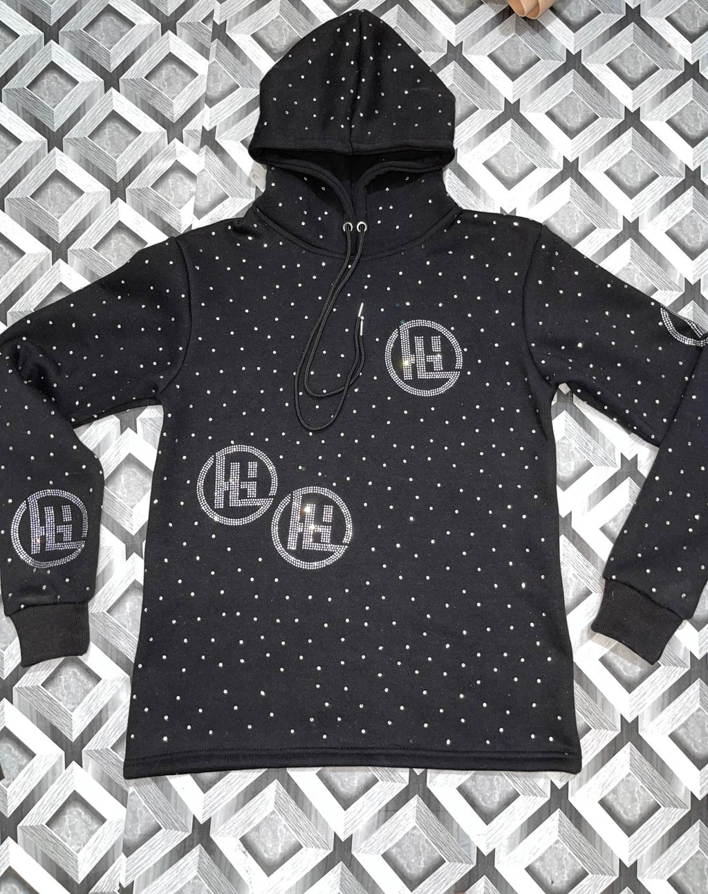 Black/Silver Embroidered White Diamond Jogging Suit