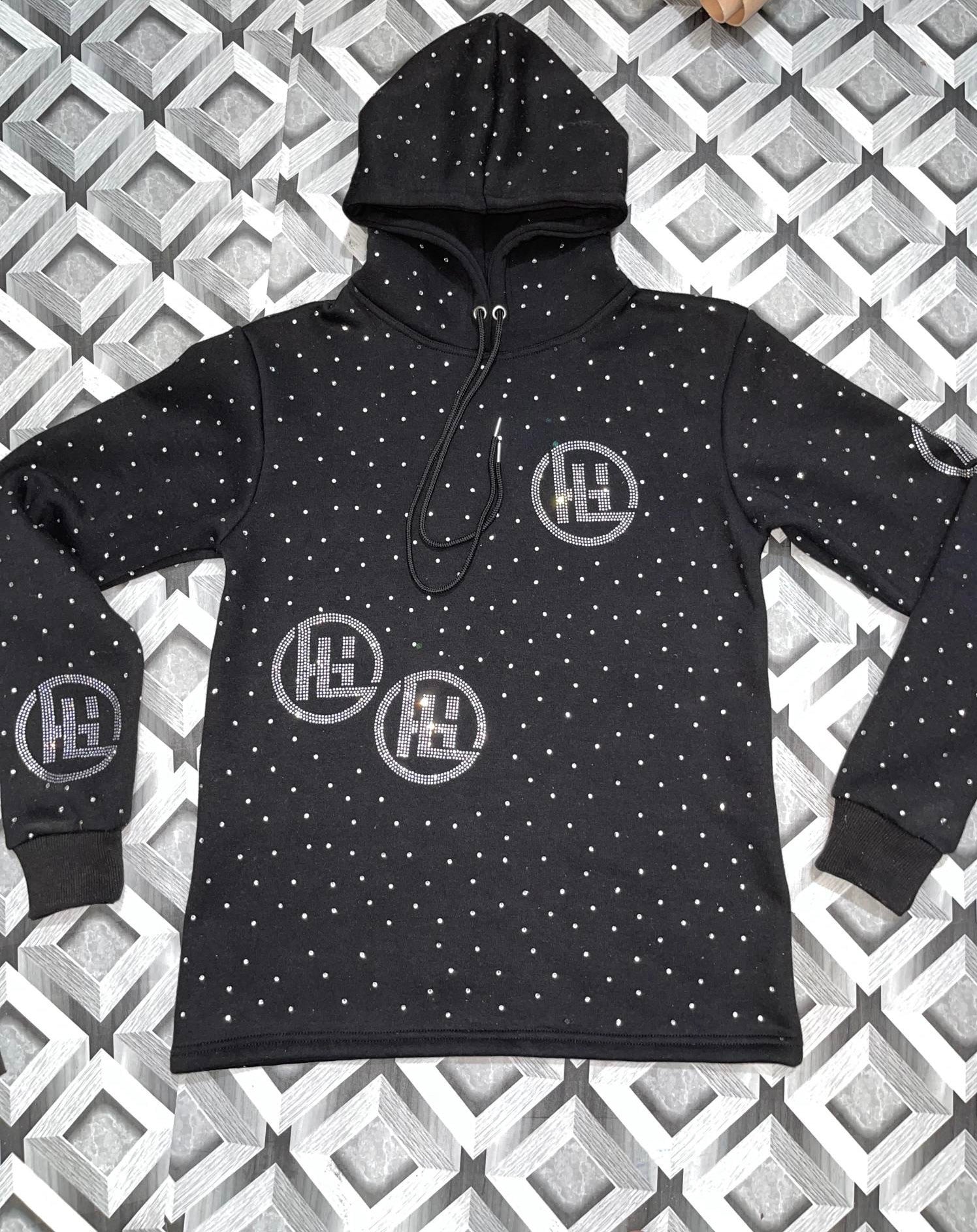 Black/Silver Embroidered White Diamond Jogging Suit