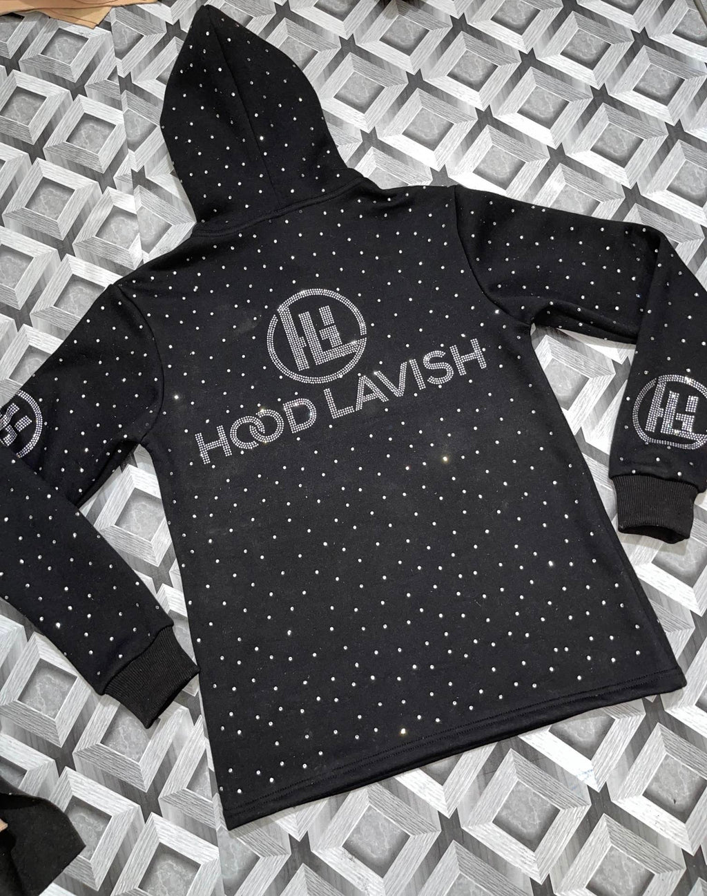 Black/Silver Embroidered White Diamond Jogging Suit