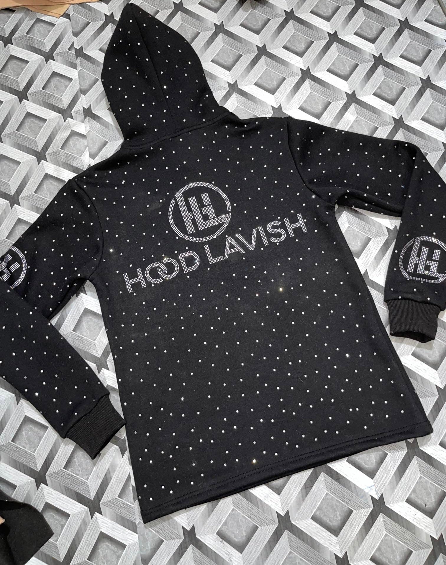 Black/Silver Embroidered White Diamond Jogging Suit