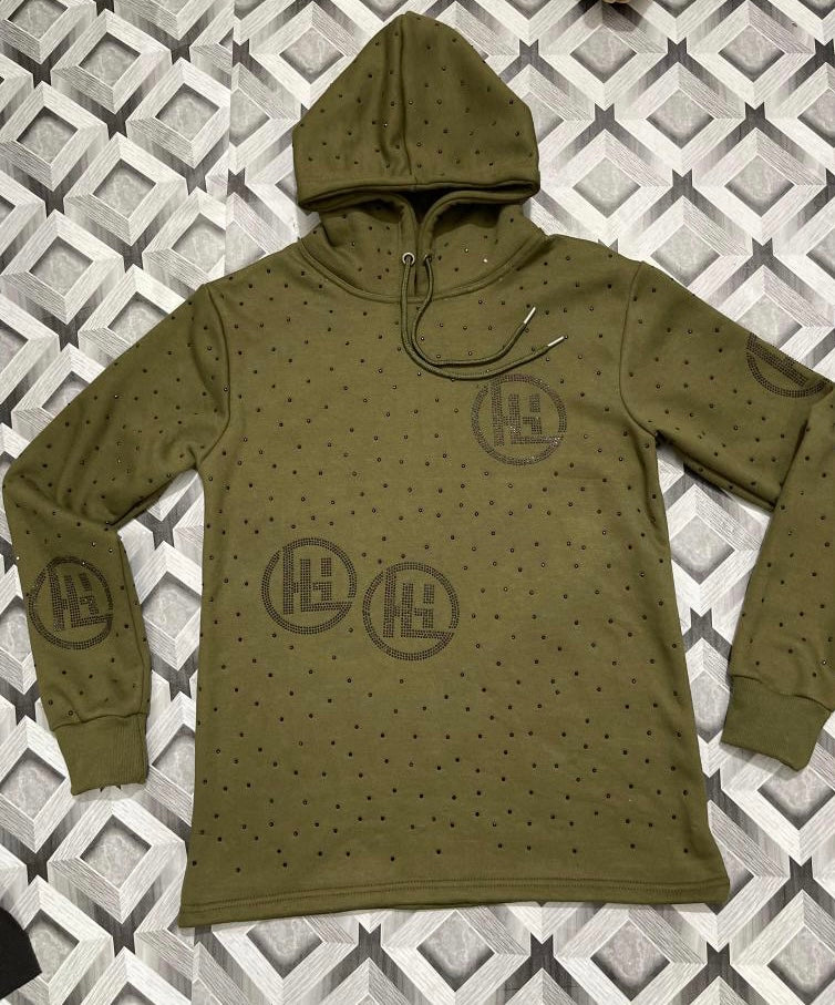 Olive/Black Embroidered Black Diamond Jogging Suit