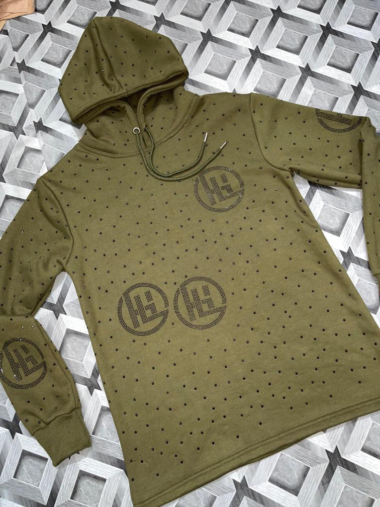 Olive/Black Embroidered Black Diamond Jogging Suit