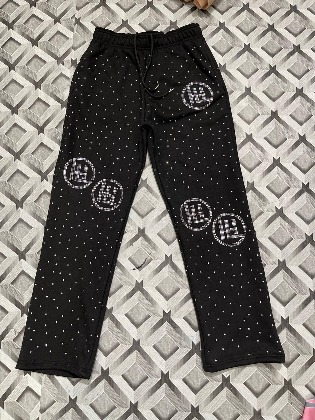 Black/Silver Embroidered White Diamond Jogging Suit