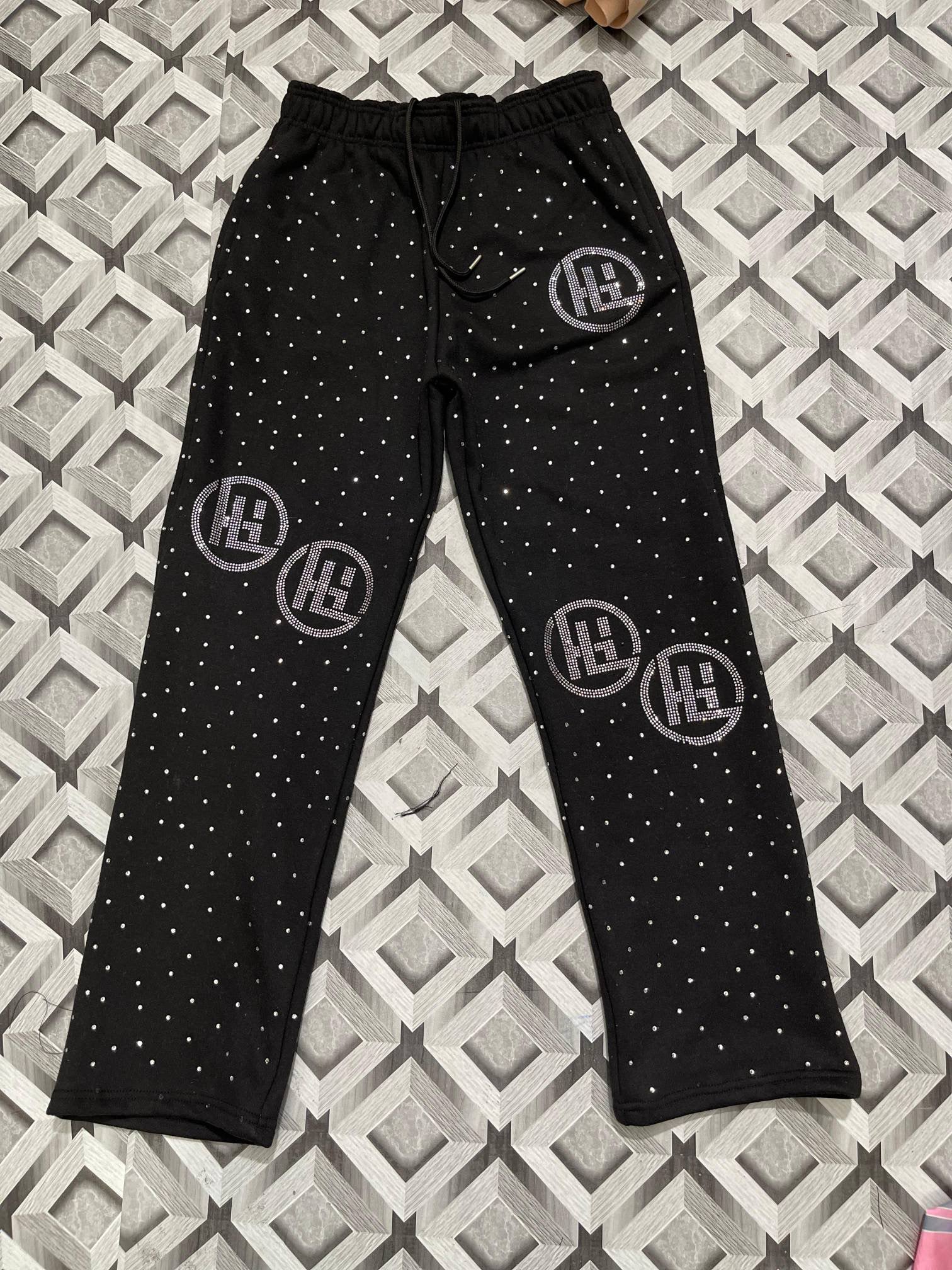 Black/Silver Embroidered White Diamond Jogging Suit