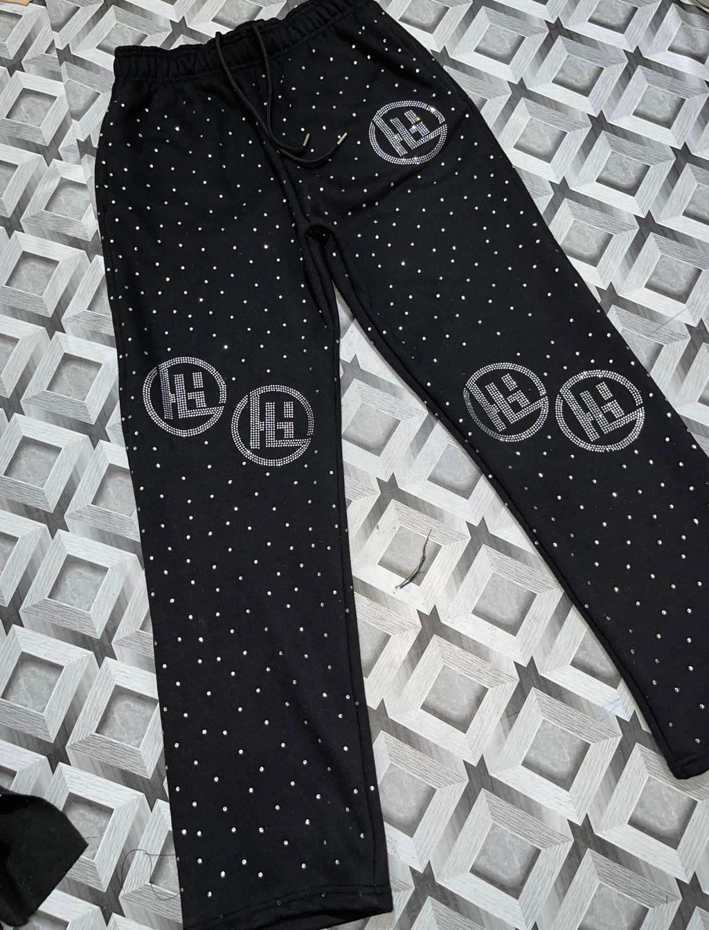 Black/Silver Embroidered White Diamond Jogging Suit