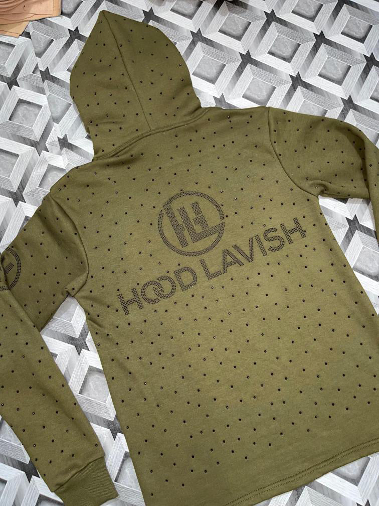 Olive/Black Embroidered Black Diamond Jogging Suit