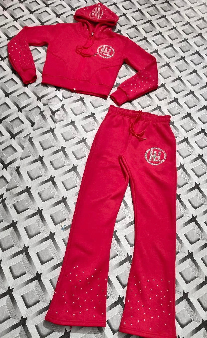 “Sexy Red” Women’s Crop Top Jogging Suit