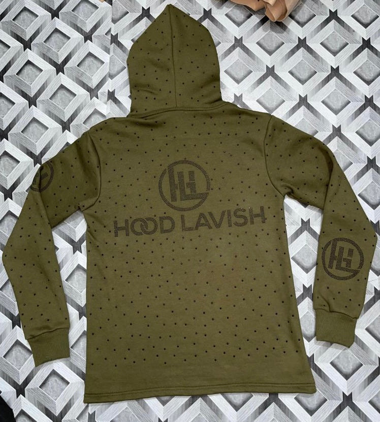Olive/Black Embroidered Black Diamond Jogging Suit