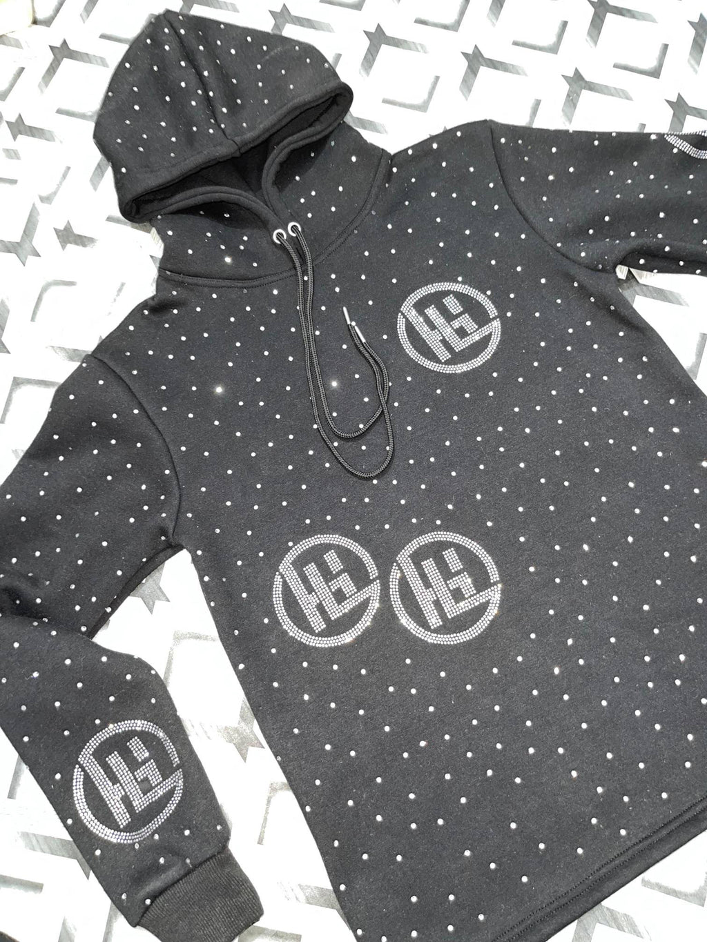 Black/Silver Embroidered White Diamond Jogging Suit