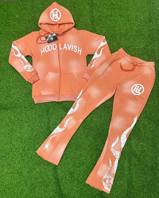 Peach Faded Stacked Jogging Suit