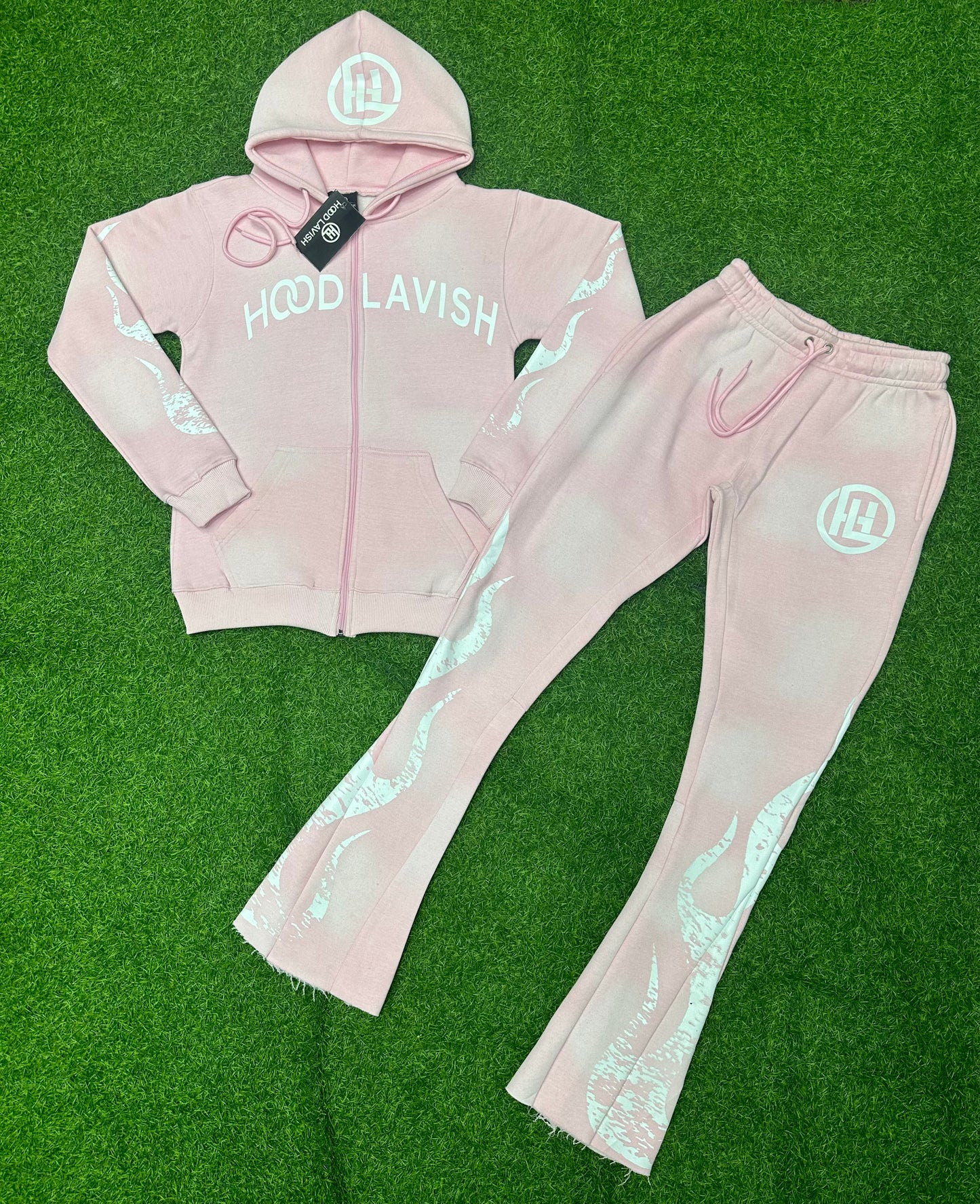 Pink faded stacked Jogging suits