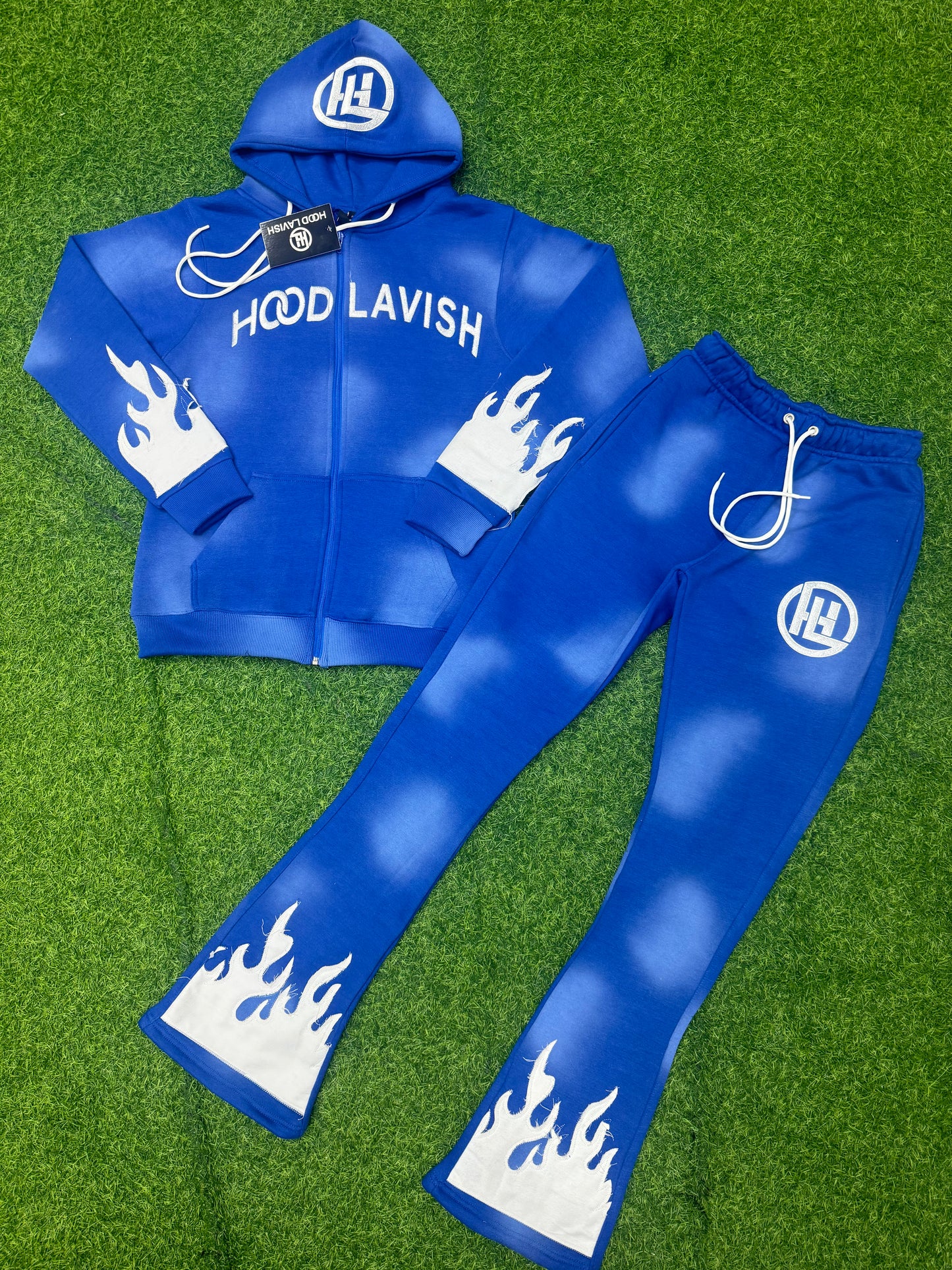 Blue Flamed Stacked Jogging Suit