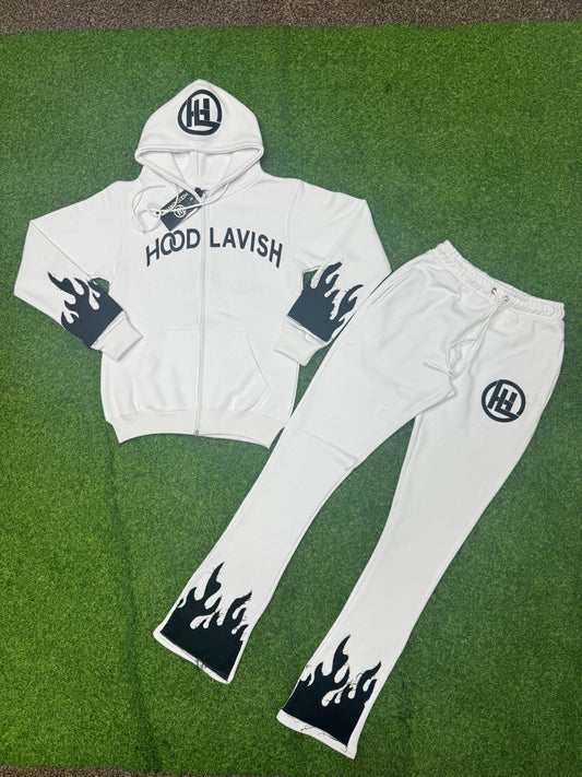 White Flame Stacked Jogging Suit