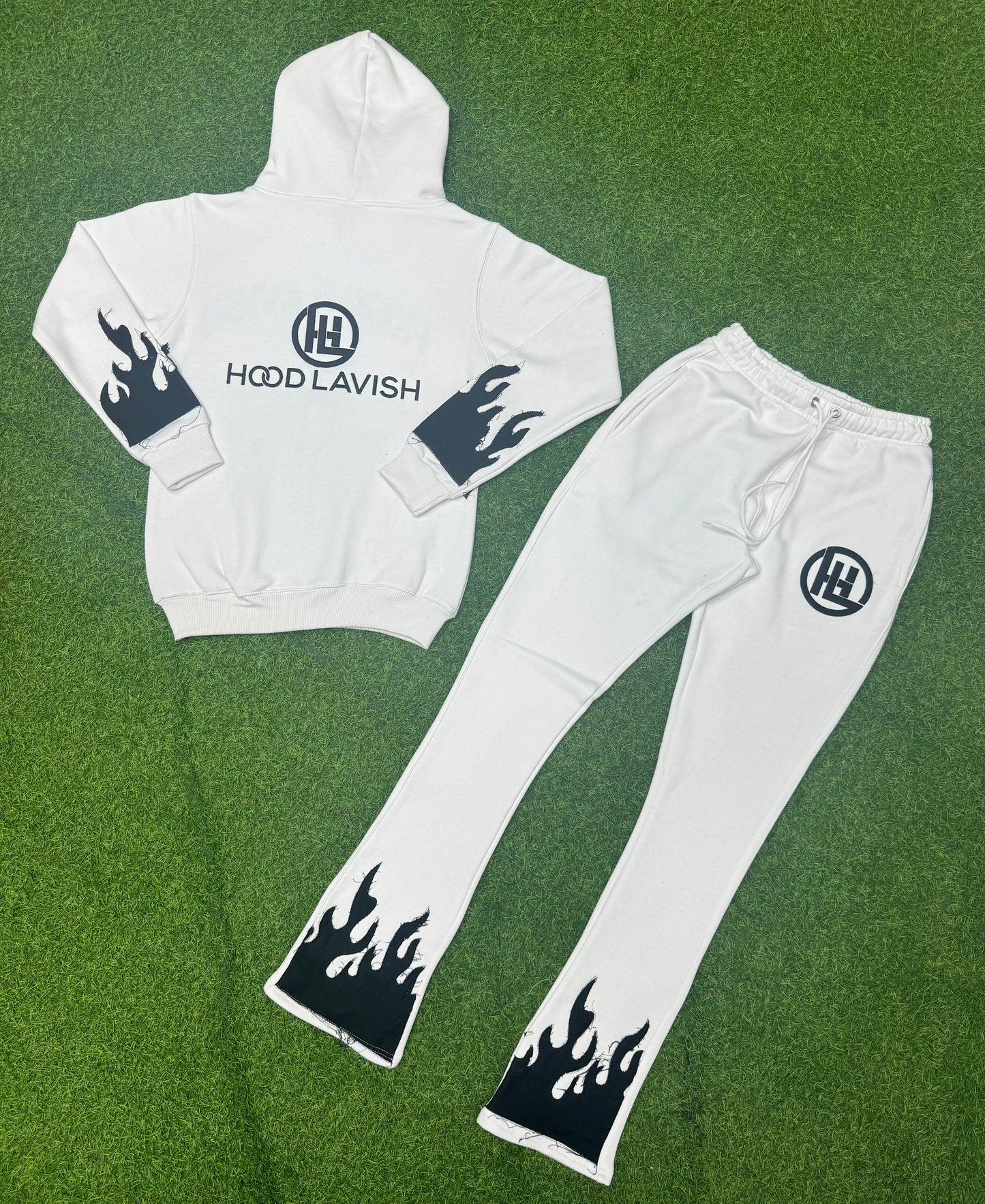 White Flame Stacked Jogging Suit