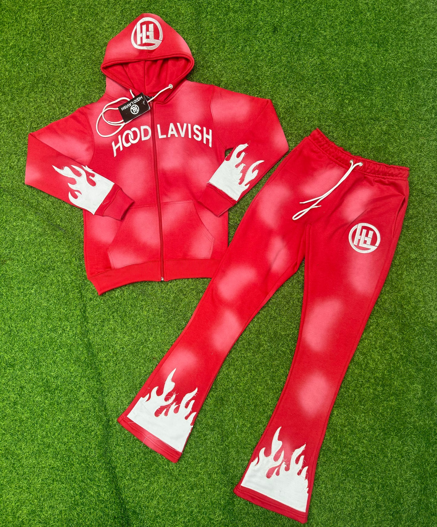 Red Flames Stacked Jogging Suit