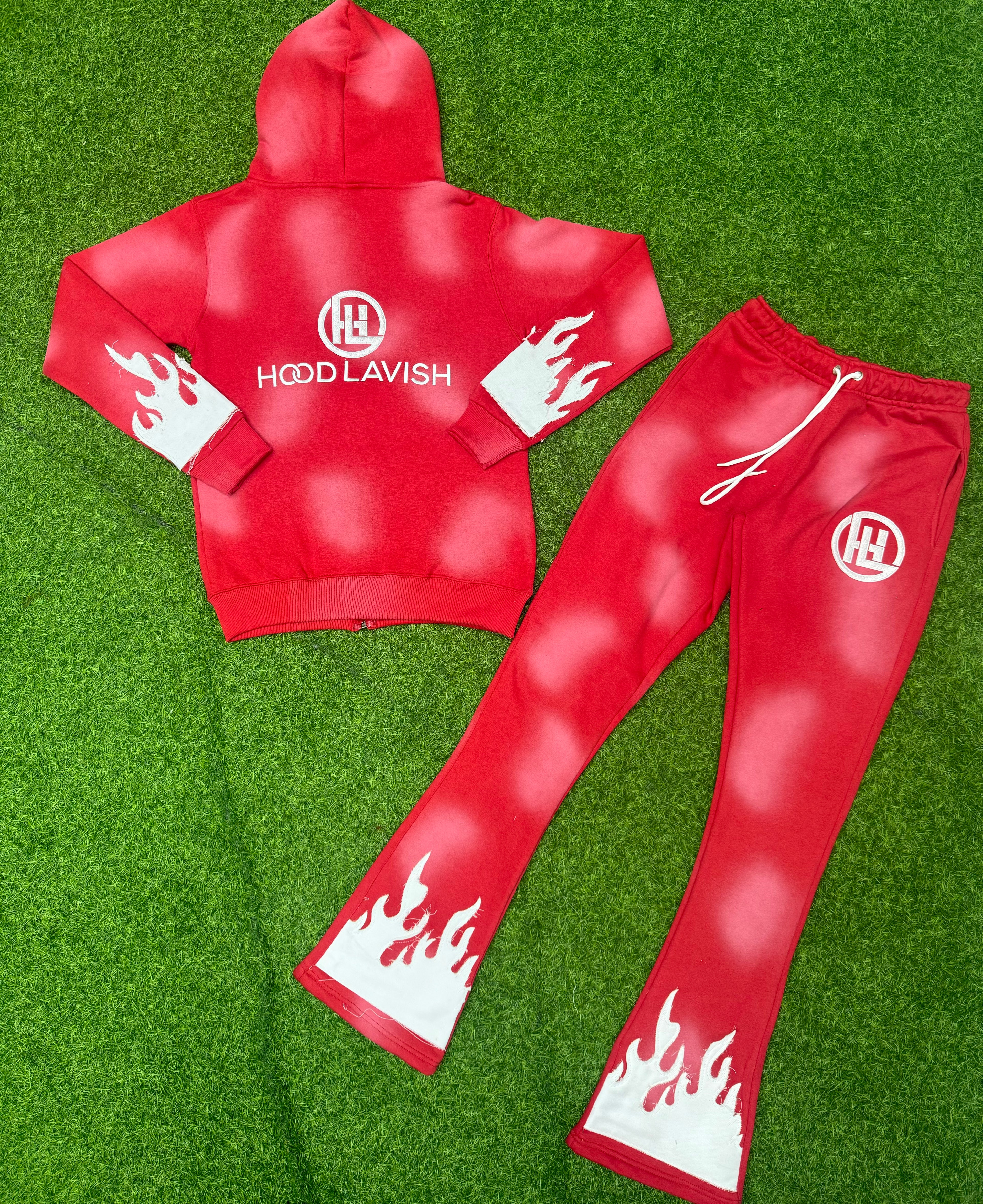 Red Flames Stacked Jogging Suit