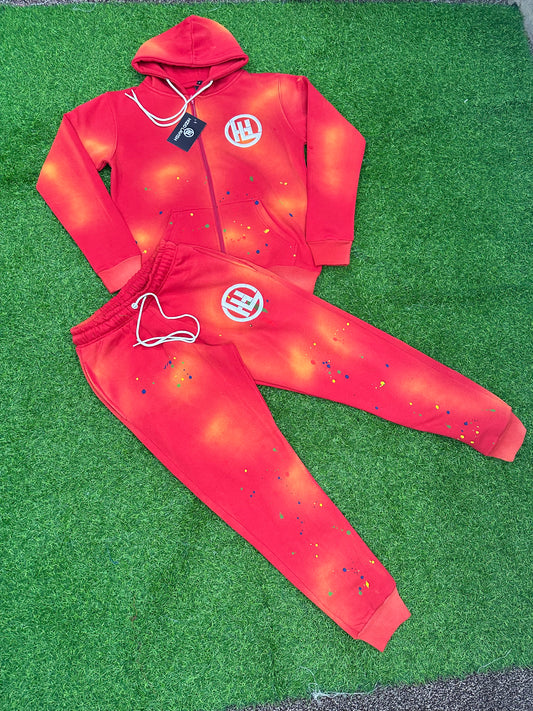 Red Splash Paint Cotton Jogging Suit