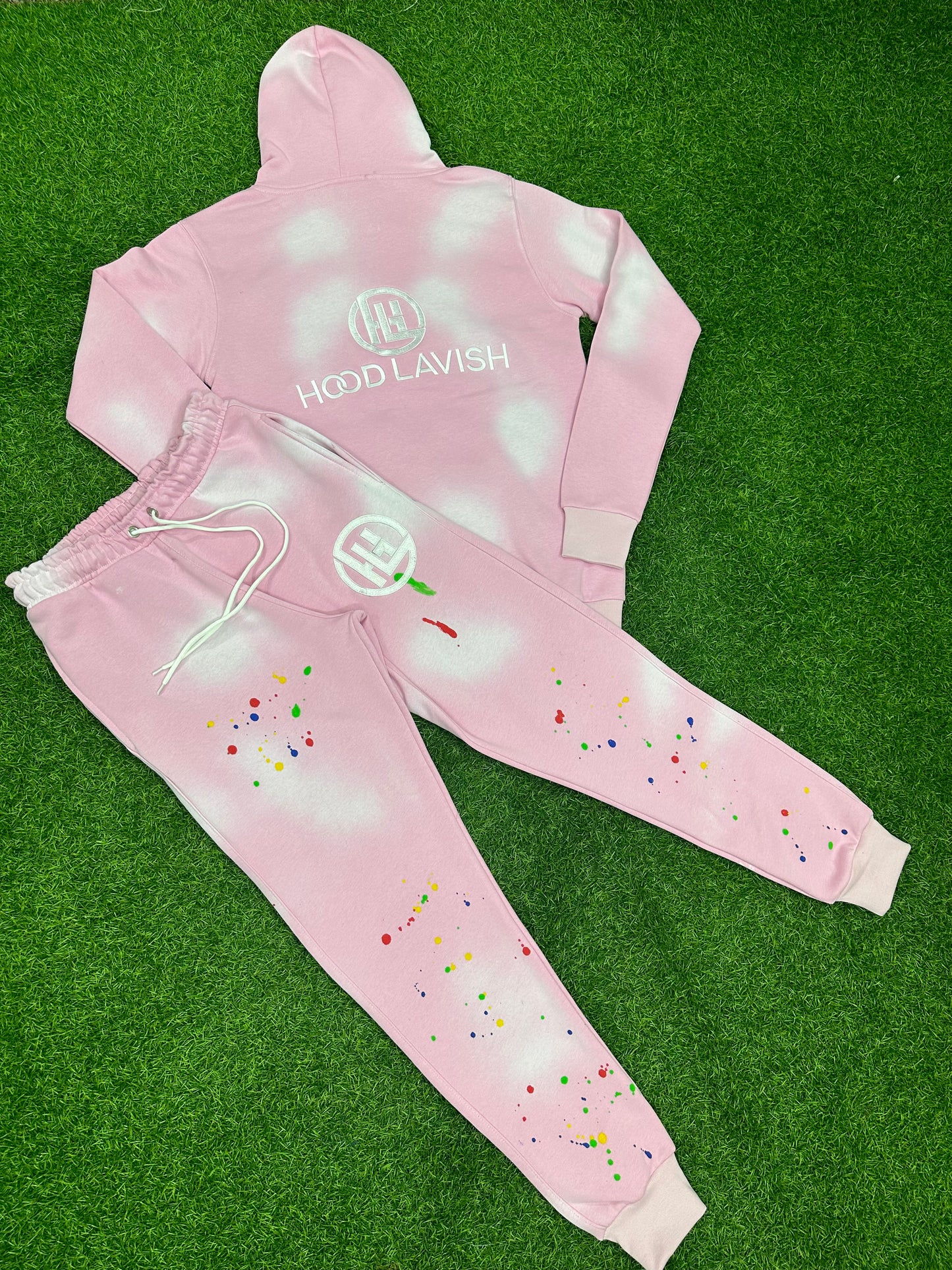 Pink Splash Paint Cotton Jogging Suit