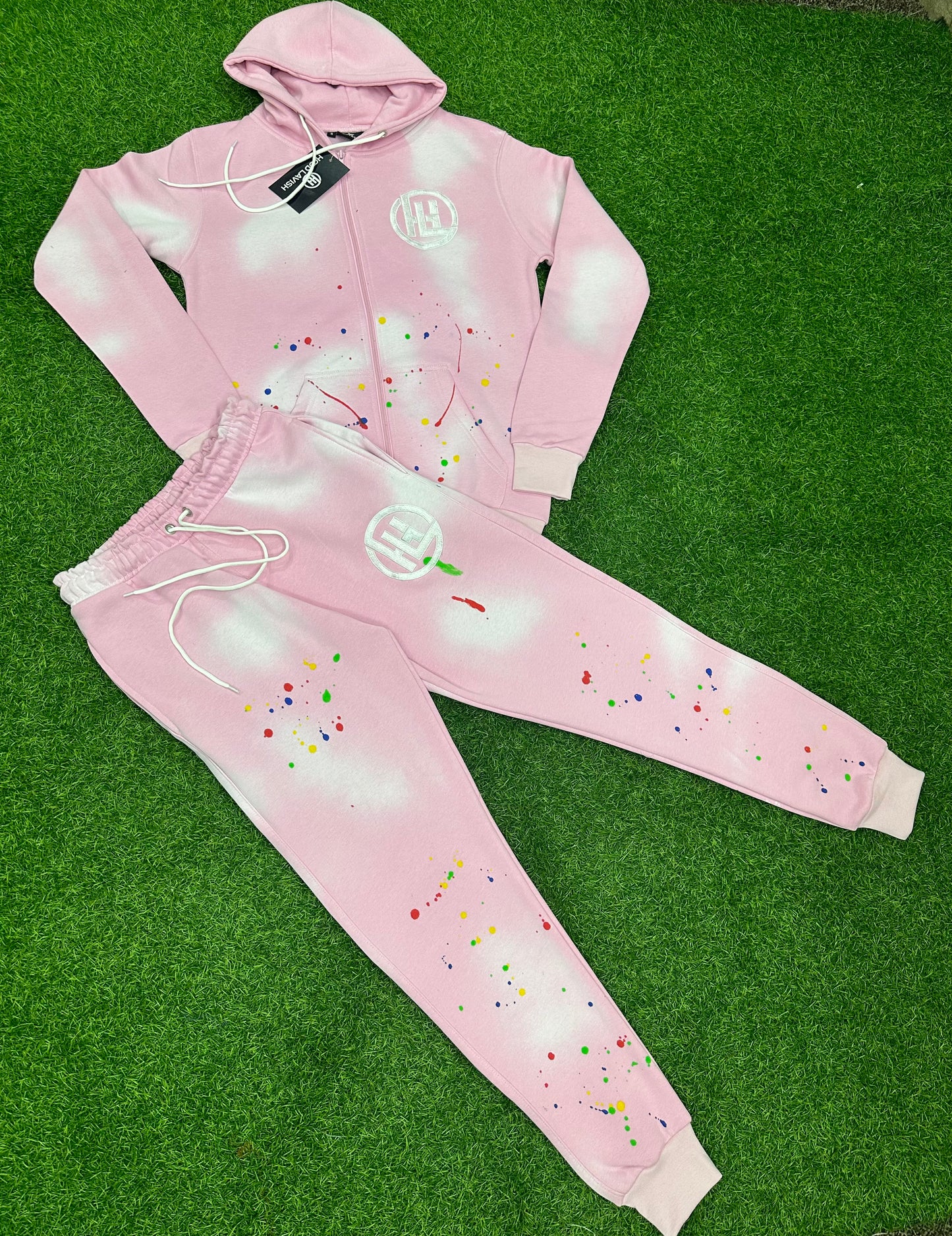 Pink Splash Paint Cotton Jogging Suit